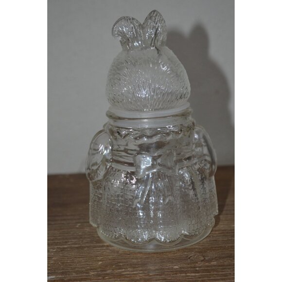 Vintage Textured Glass Clear Mom Bunny Rabbit Shaped Candy Lidded Jar Canister - Picture 4 of 11